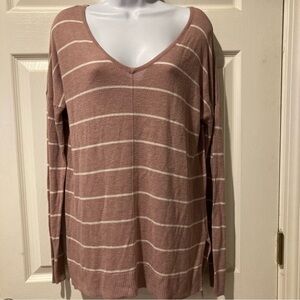 Ladies Pink Rose Blush and White Striped Lightweight Sweater/Top